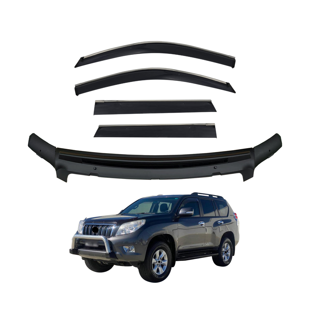 Stainless Trim Weather Shields + Bonnet Protector for Toyota Land Cruiser Prado 150 Series 2010-2013