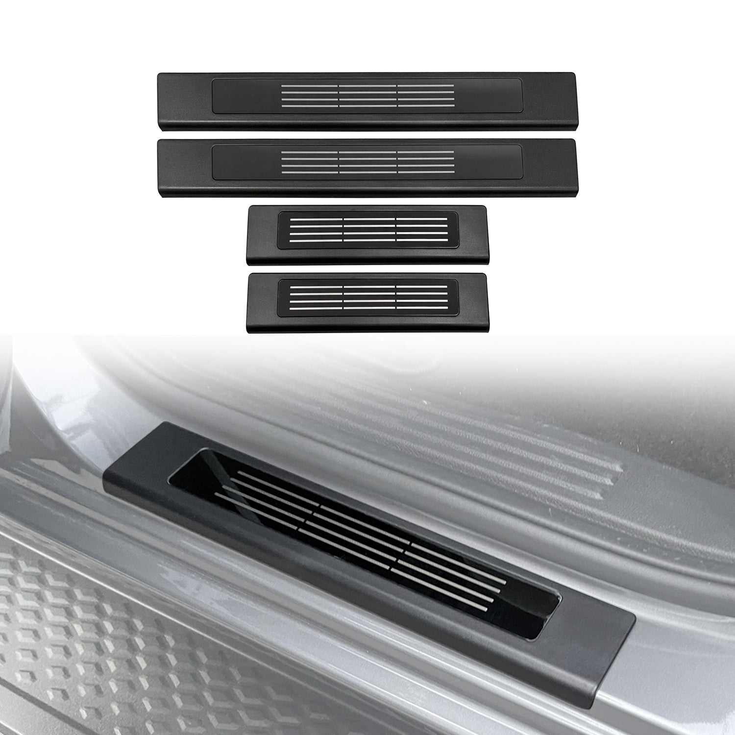 Zoomed in photo of a door sill protector installed on a Ford Everest. 