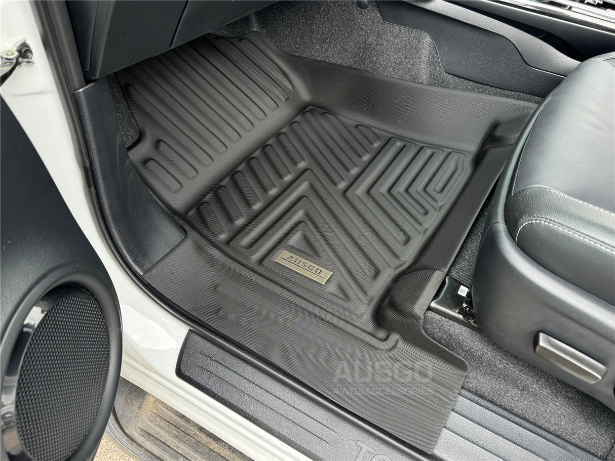Car Floor Mats + Black Door Sill Protector for Toyota Fortuner Auto Transmission 2015-Onwards