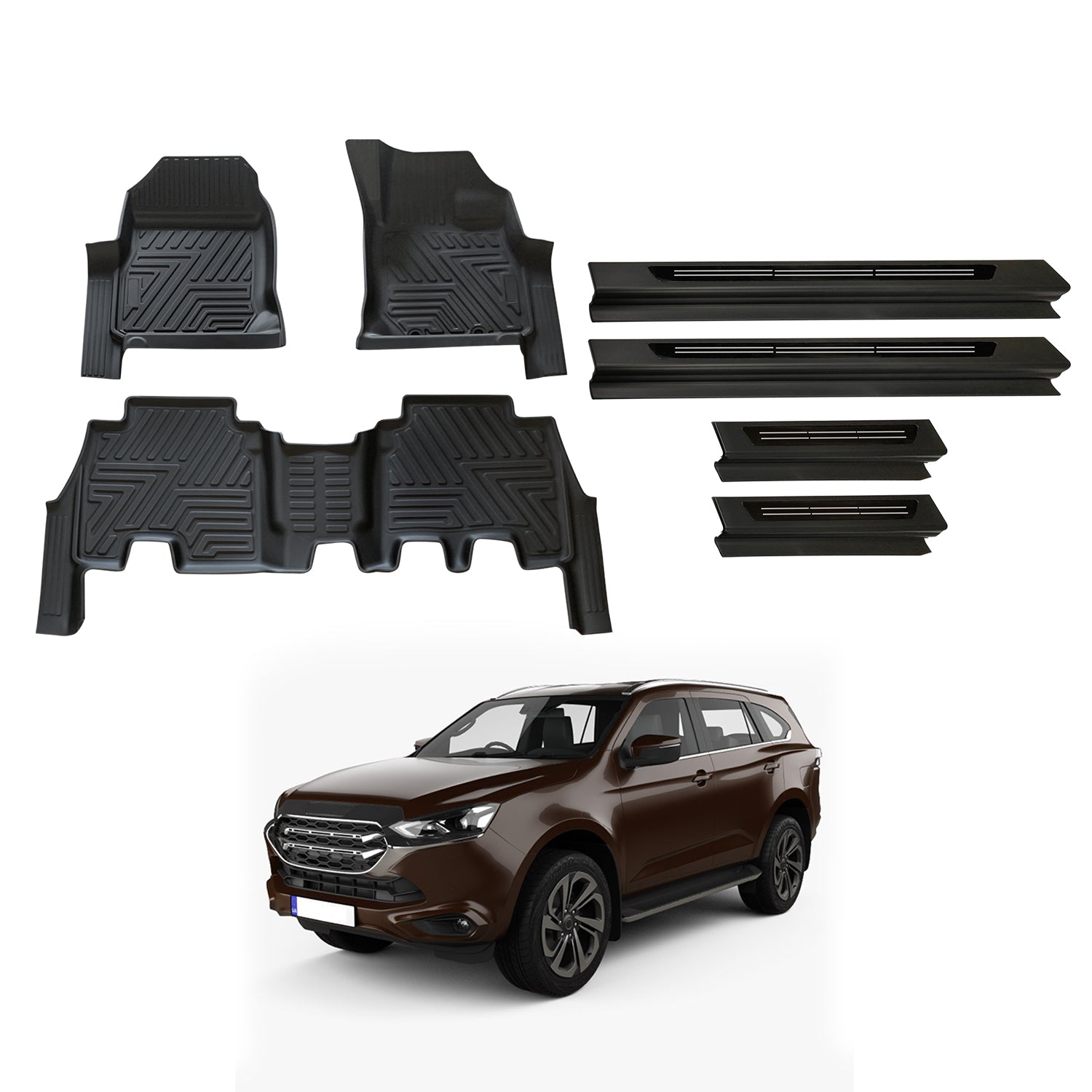 Floor Mats + Black Door Sill Protector for ISUZU MUX MU-X 2021-Onwards
