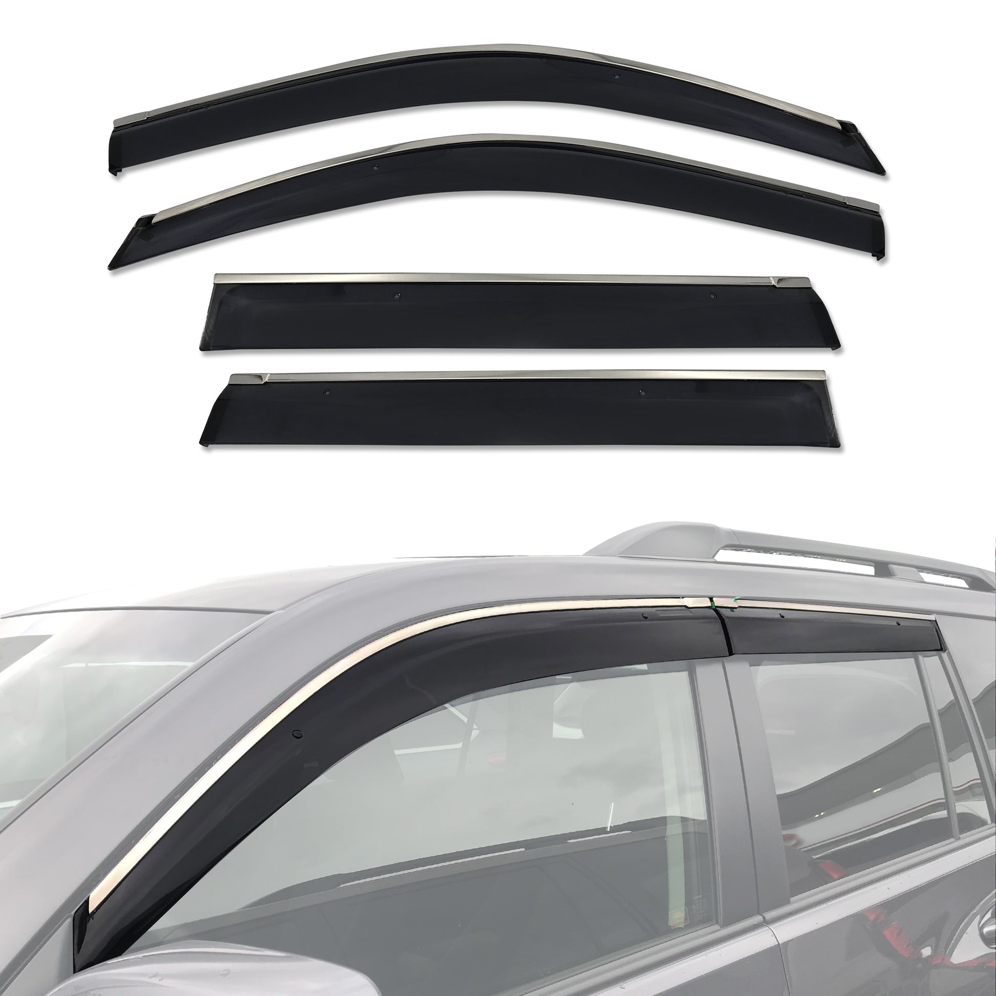 Stainless Trim Weather Shields for Toyota Landcruiser Prado 150 Series 2009-Onwards