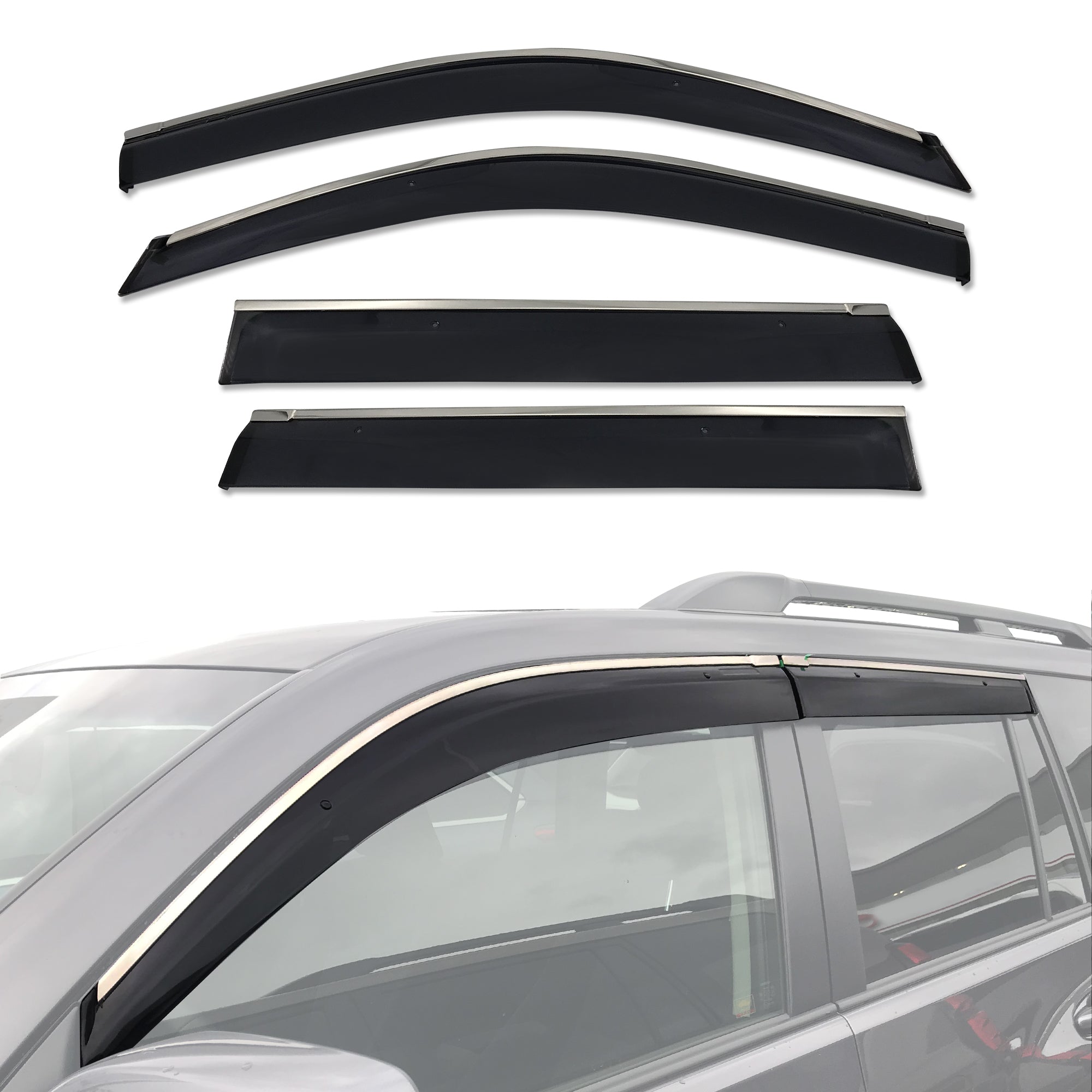 Stainless Trim Weather Shields for Toyota Landcruiser Prado 150 Series 2009-Onwards