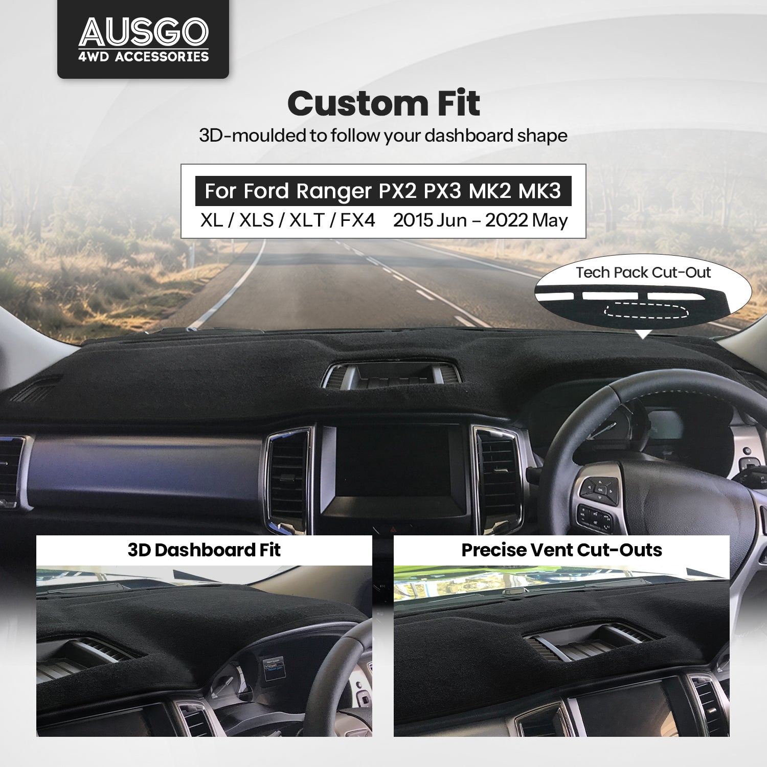 Dash Mat for Ford Ranger XL / XLS / XLT / FX4 2015-2022