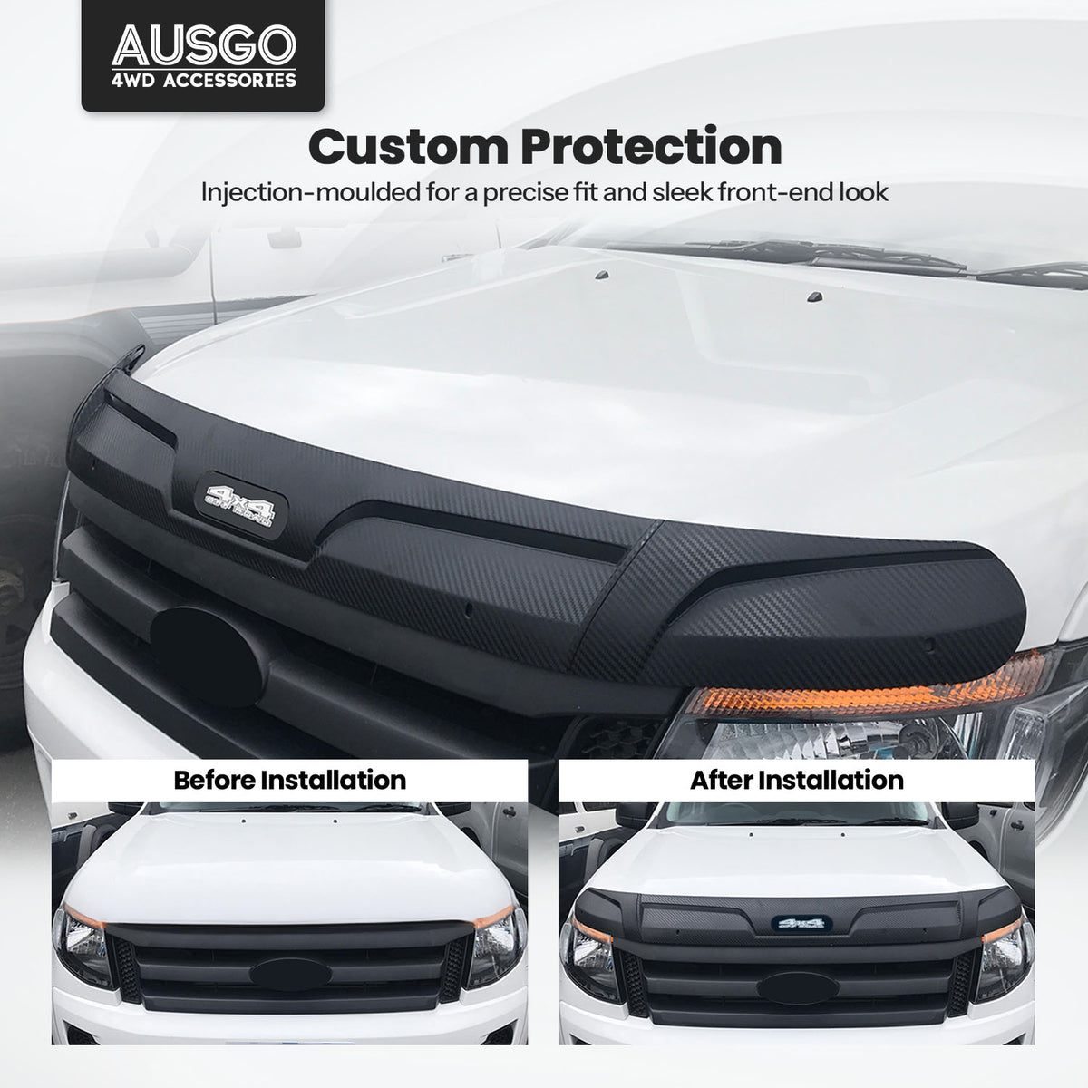 Weather Shields + Bonnet Protector for Ford Ranger Extra Cab 2012-2015