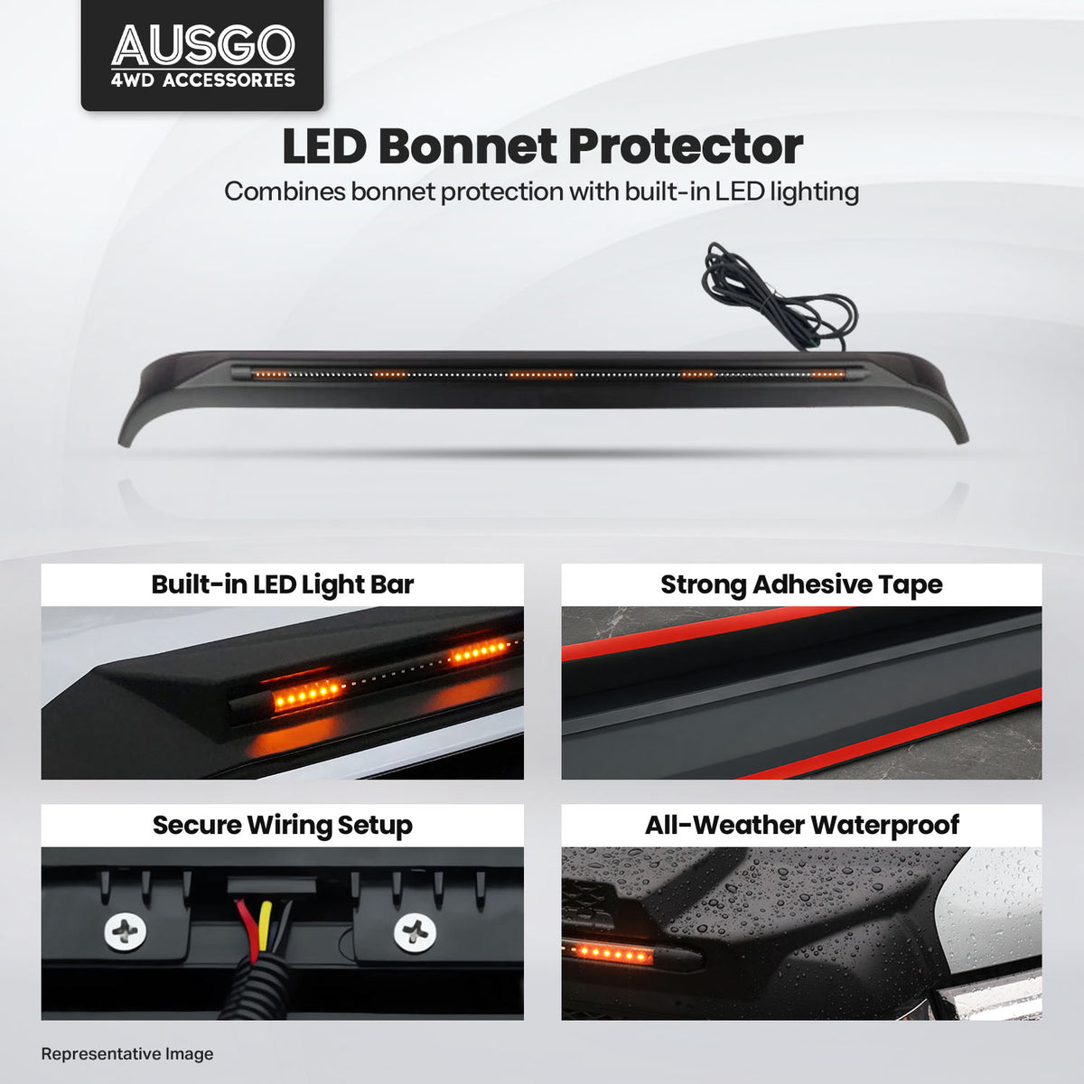 LED Bonnet Protector for Jeep Wrangler JK Series 4 Doors 2007-2018