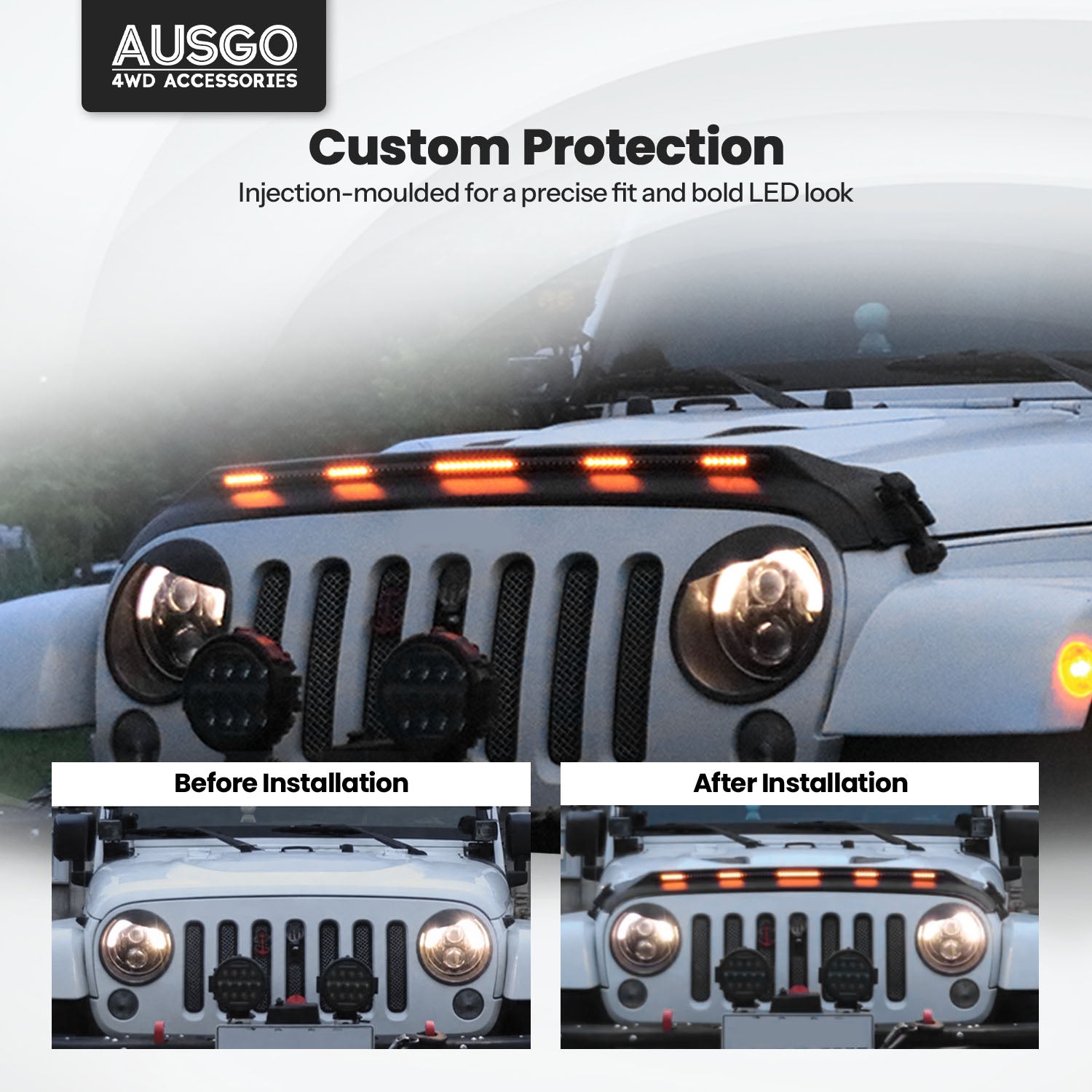 LED Bonnet Protector for Jeep Wrangler JK Series 4 Doors 2007-2018