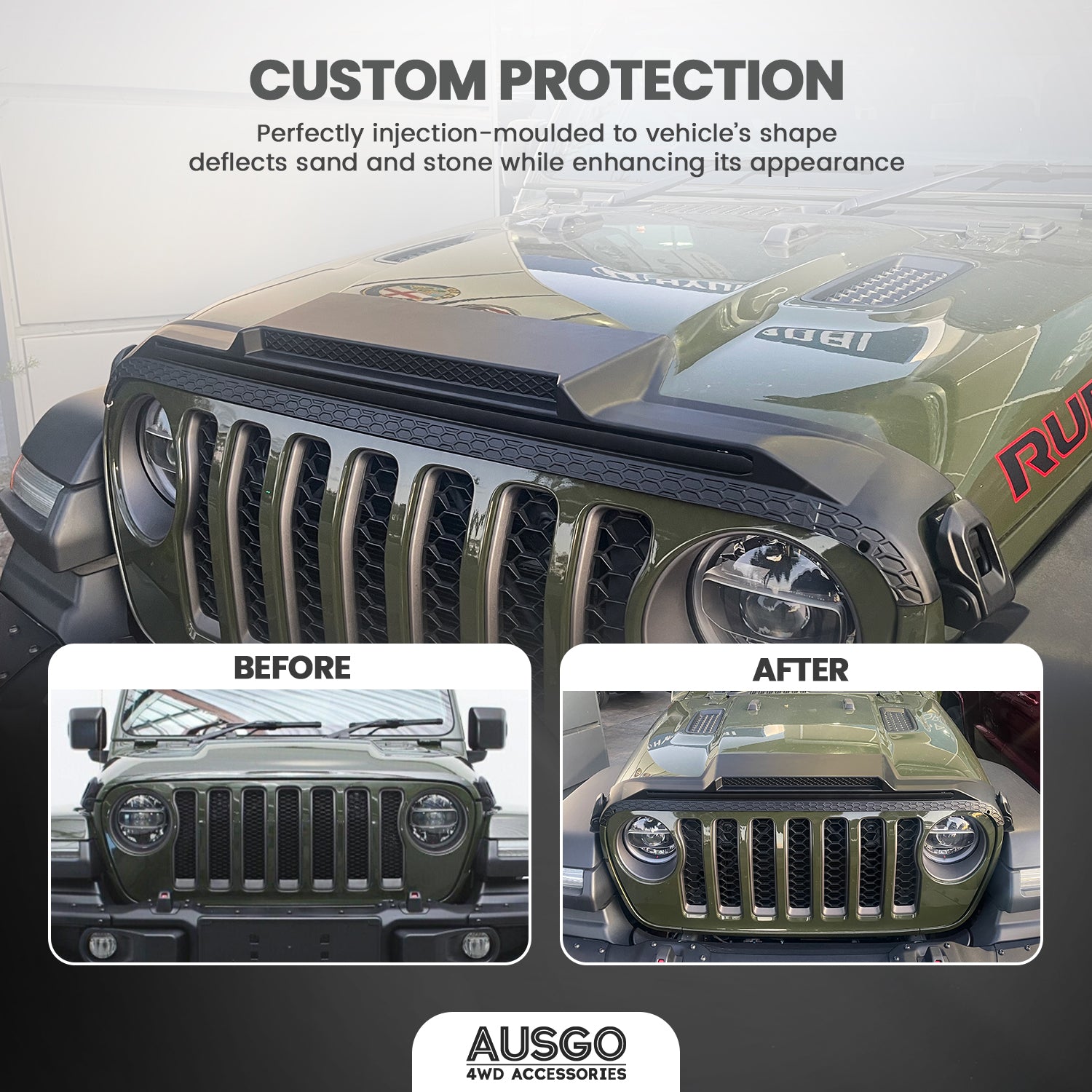 Weather Shields + Bonnet Protector for Jeep Wrangler 2Door JL Series 2018-Onwards
