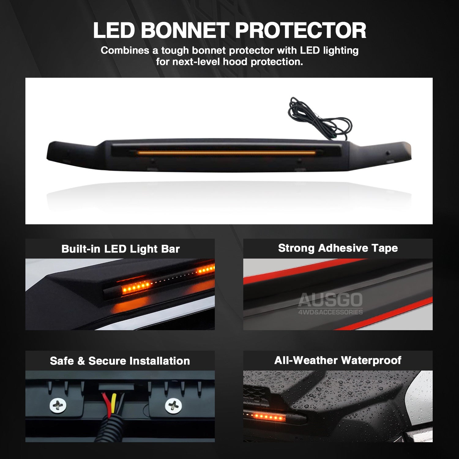 Bonnet Protector with LED Light for Toyota Land Cruiser Prado 150 Series 2018-2024