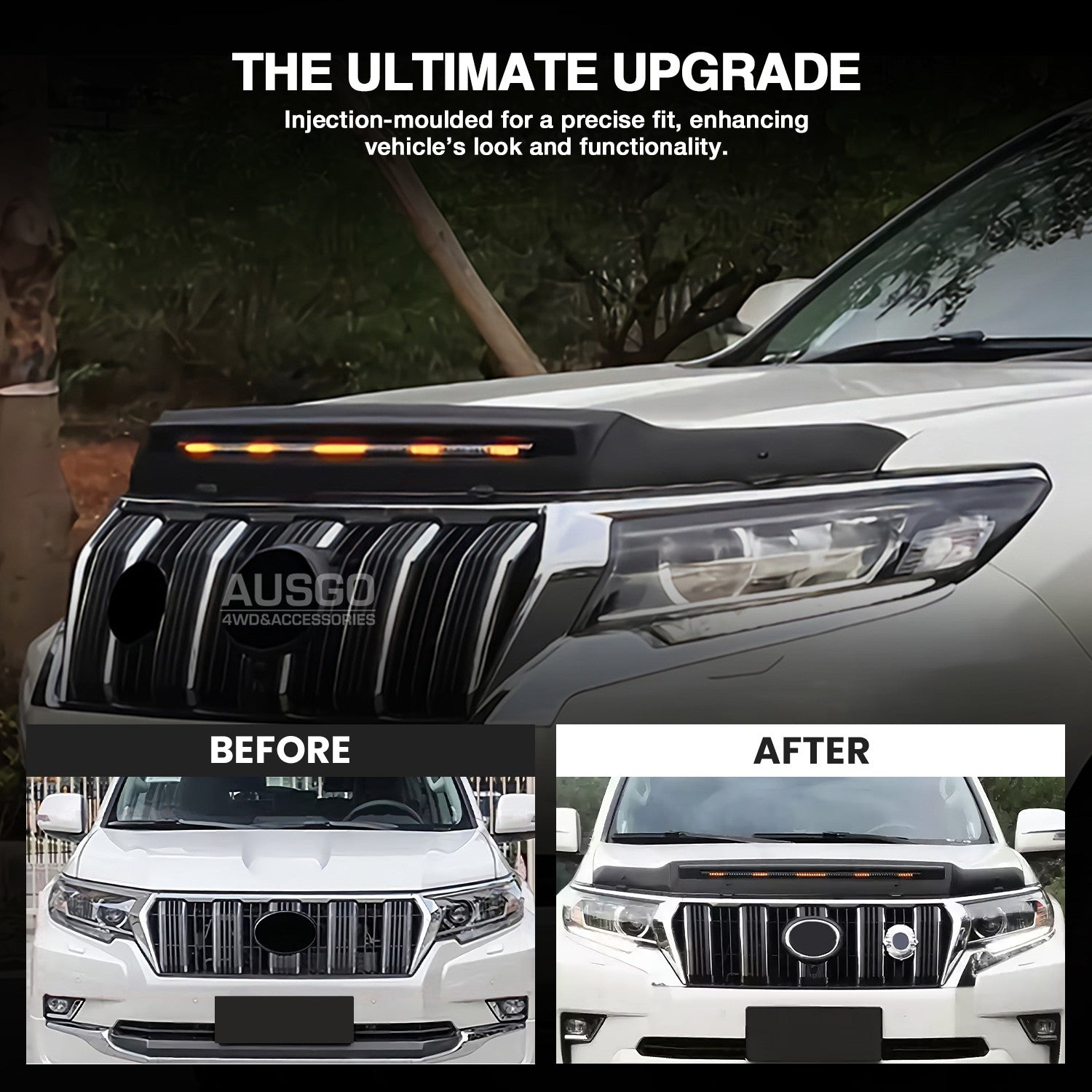 Bonnet Protector with LED Light for Toyota Land Cruiser Prado 150 Series 2018-2024