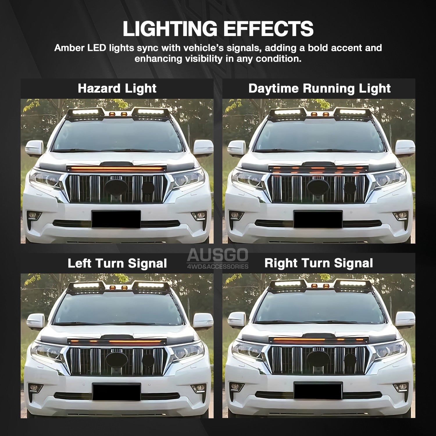 Bonnet Protector with LED Light for Toyota Land Cruiser Prado 150 Series 2018-2024