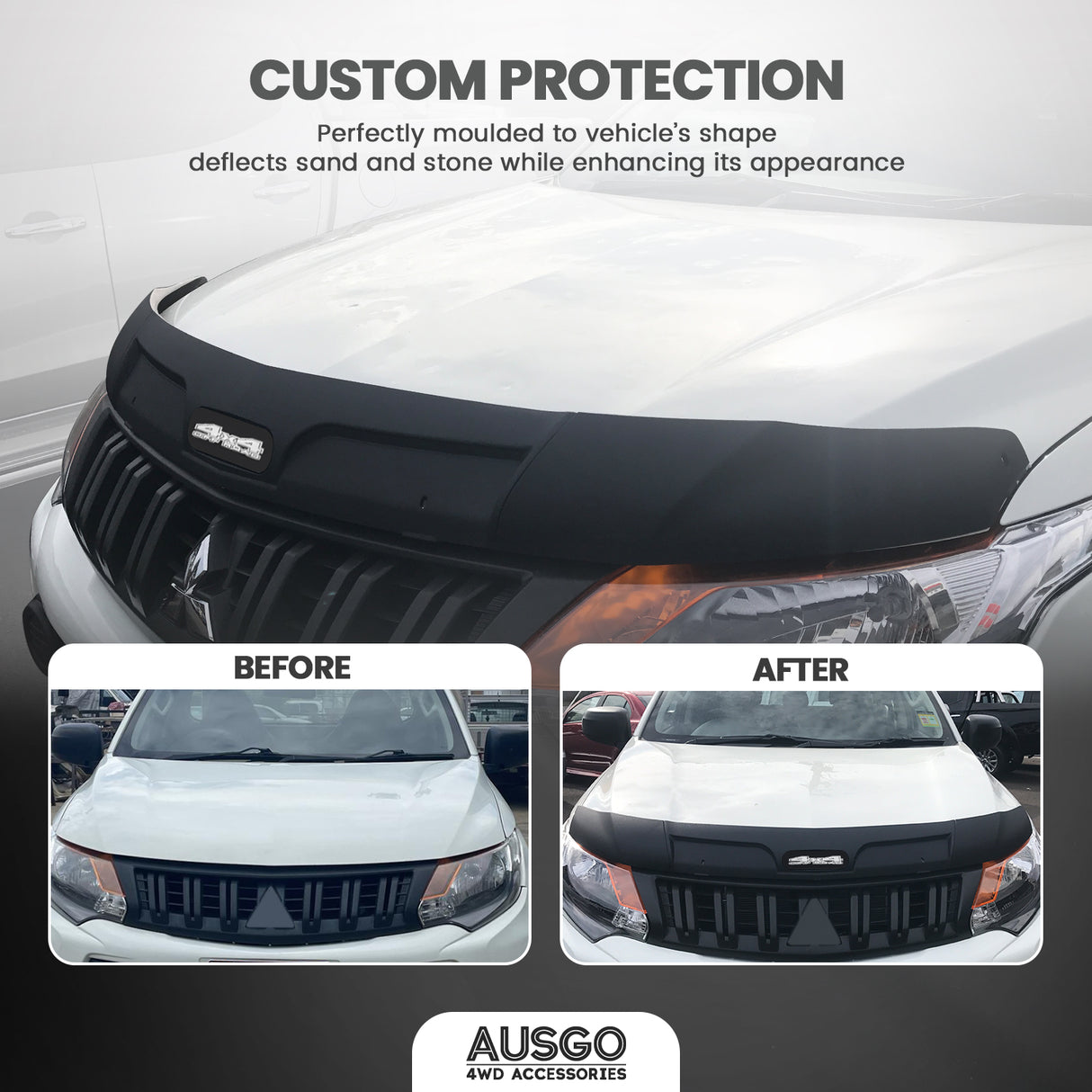 Weather Shields + Bonnet Protector for Mitsubishi Triton MQ Extra Cab 2015-2018