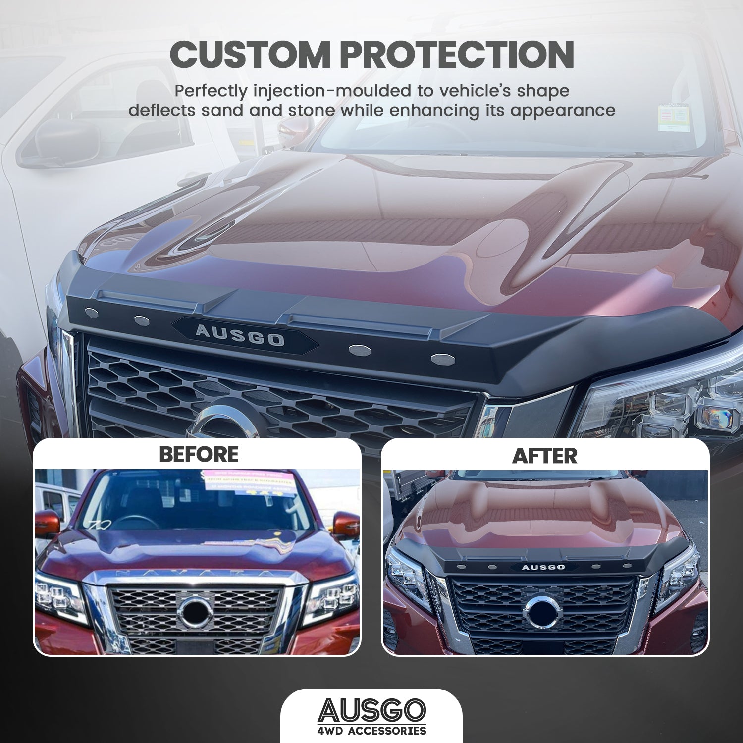 Weather Shields + Bonnet Protector for Nissan Navara NP300 D23 Dual Cab 2020-Onwards