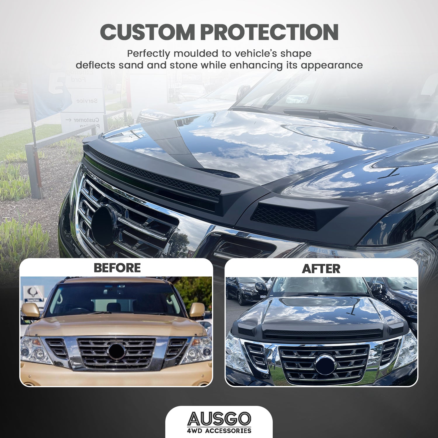 Wide Type Weather Shields + Bonnet Protector for Nissan Patrol Y62 2012-2019