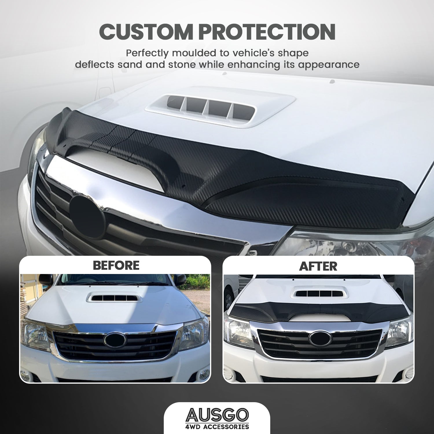 Injection Weather Shields + Bonnet Protector for Toyota Hilux Dual Cab 2011-2015