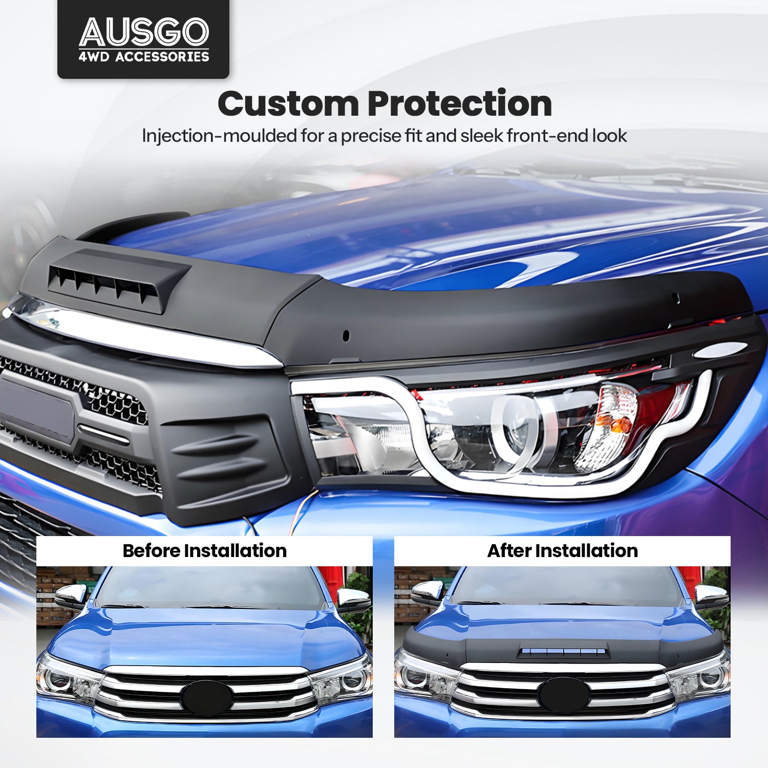 Injection Weather Shields + Bonnet Protector for Toyota Hilux Dual Cab 2015-2020