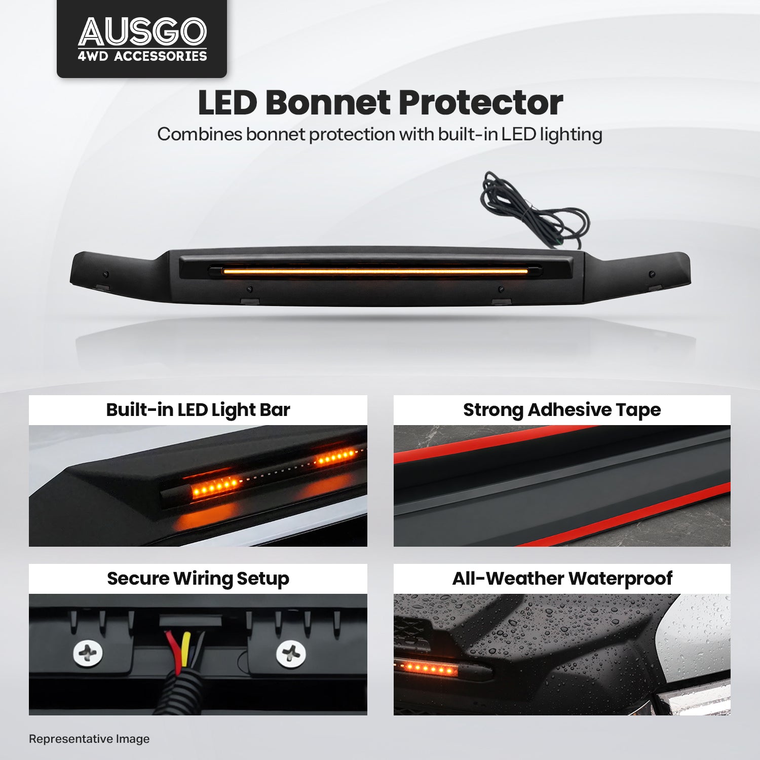 Bonnet Protector with LED Light for Toyota Land Cruiser Prado 150 Series 2018-2024
