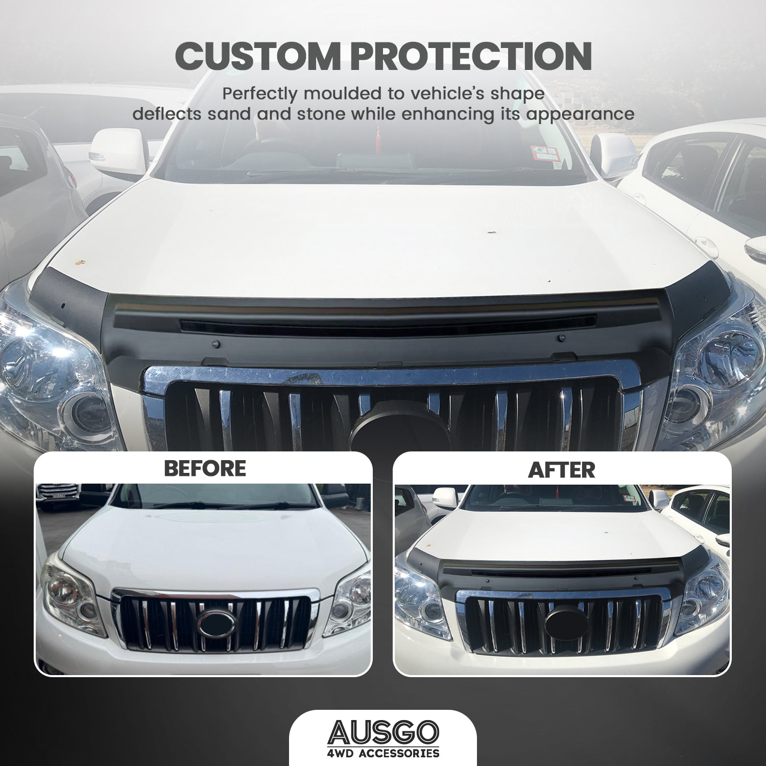 Luxury Weather Shields + Bonnet Protector for Toyota Land Cruiser Prado 150 Series 2010-2013