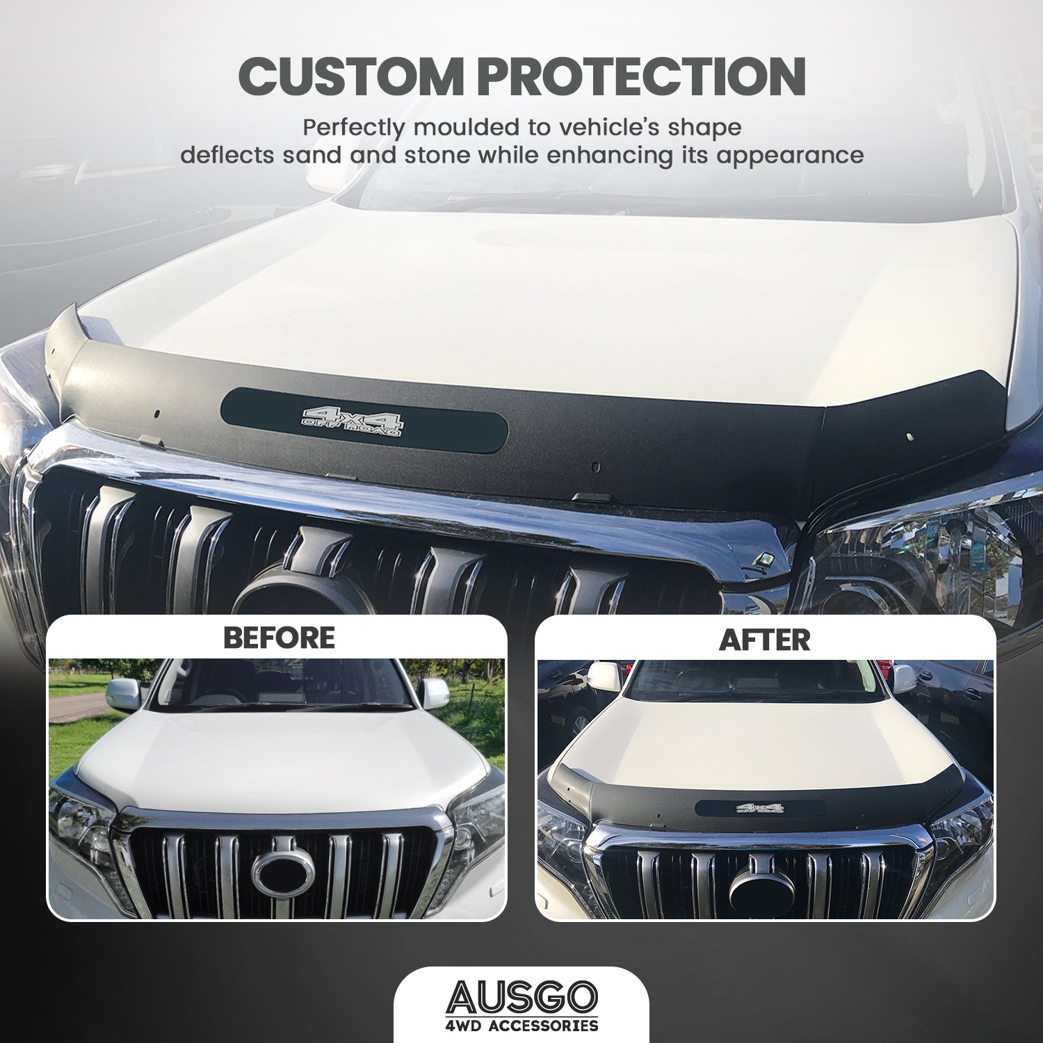 Stainless Trim Weather Shields + Bonnet Protector for Toyota Land Cruiser Prado 150 Series 2013-2017