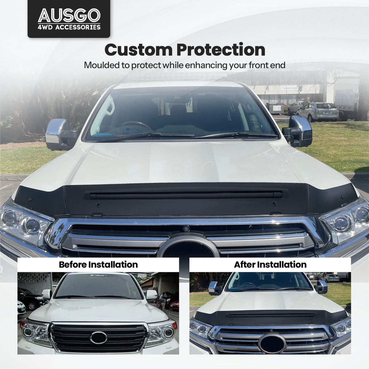 Wide Type Weather Shields + Bonnet Protector for Toyota LandCruiser 200 Series 2007-2015