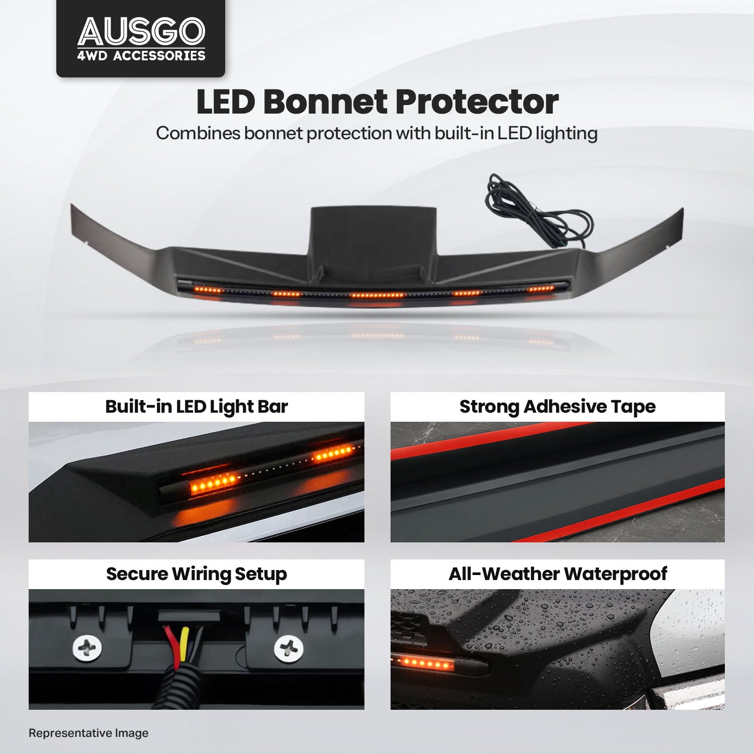 LED Bonnet Protector for Toyota LandCruiser 200 Series 2016-2021
