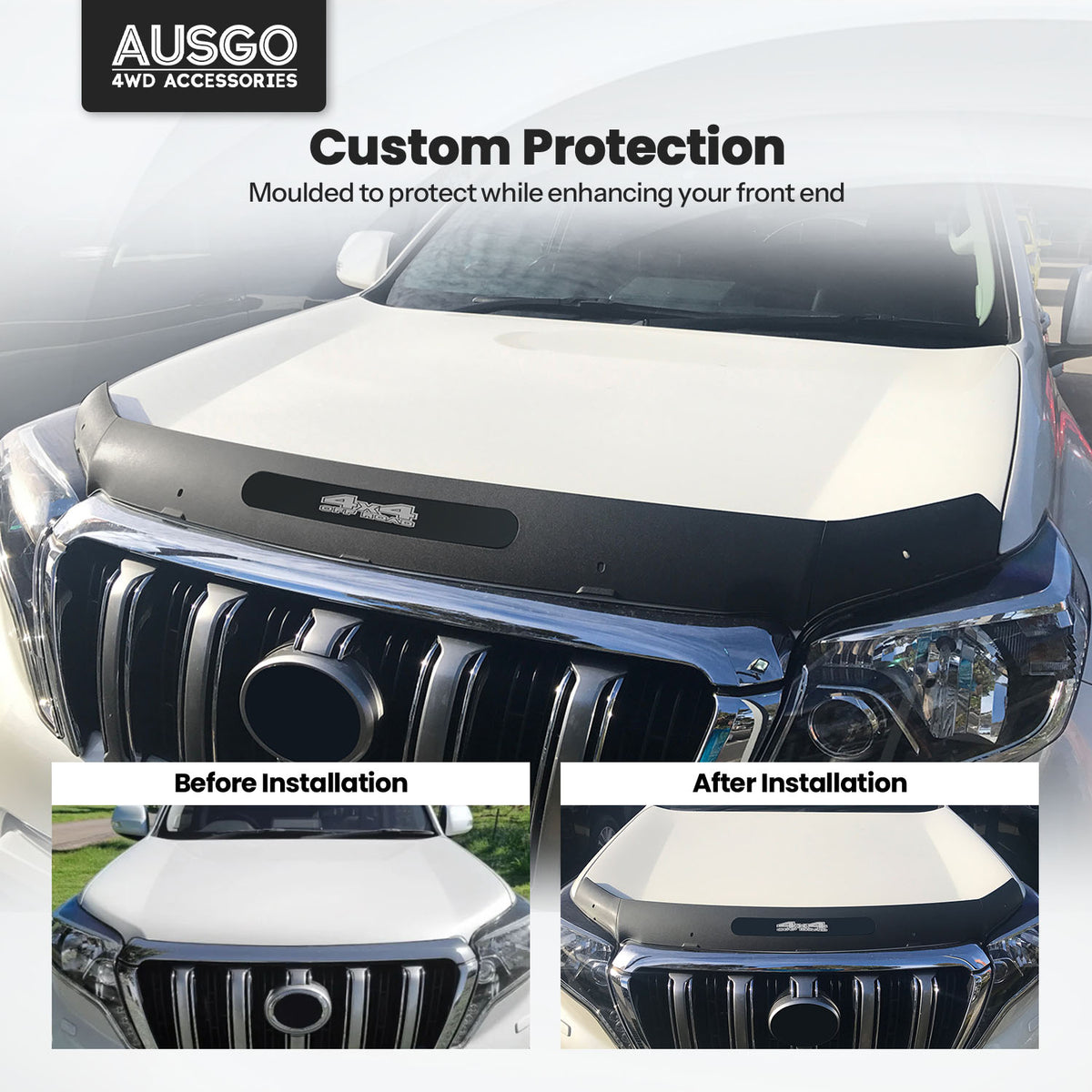 Stainless Trim Weather Shields + Bonnet Protector for Toyota LandCruiser Prado 150 Series 2013-2017