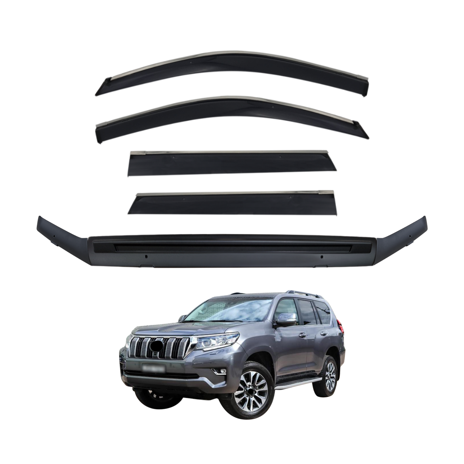 Stainless Trim Weather Shields + Bonnet Protector for Toyota Land Cruiser Prado 150 Series 2018-2024