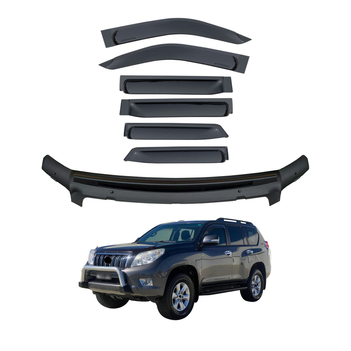 Wide Type Weather Shields + Bonnet Protector for Toyota LandCruiser Prado 150 Series 2010-2013