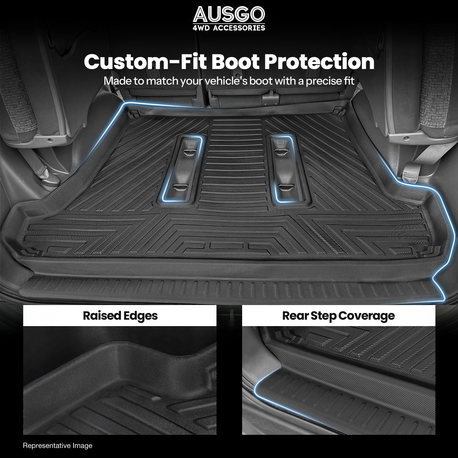 Boot Liner for Toyota Land Cruiser Prado 120 Series 2003-2009 | Inner Rear Step Panel  Coverage