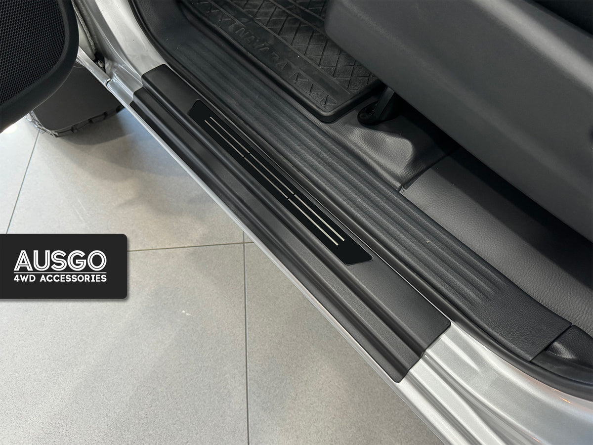 Car Floor Mats + Black Door Sill Protector for Nissan Navara NP300 D23 Dual Cab 2015-2025