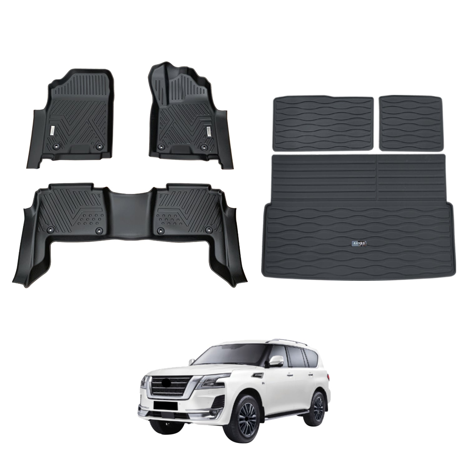 5D Car Floor Mats Boot Liner for Nissan Patrol Y62 7-Seat 2012-Onwards