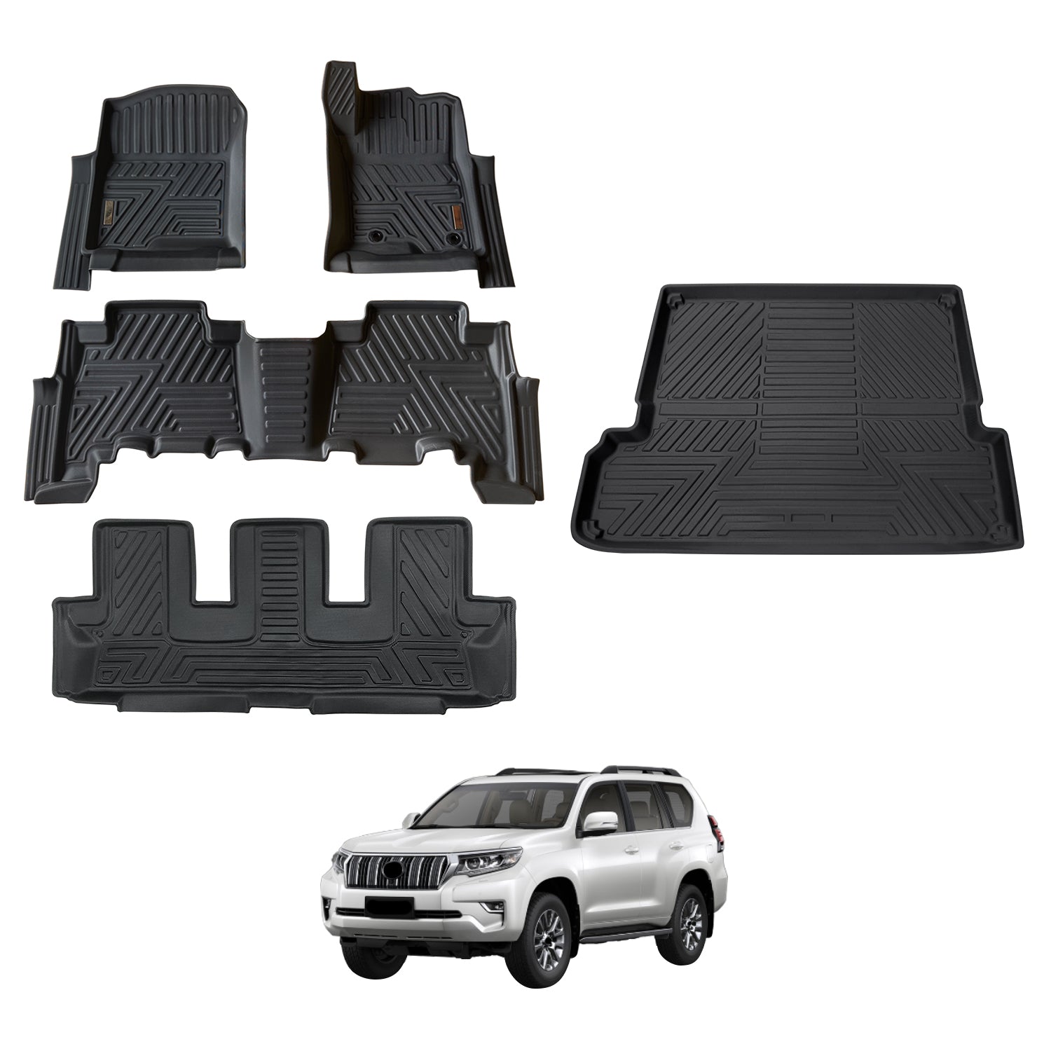 5D Car Floor Mats for Toyota Land Cruiser Prado 150 Series 7-Seat 2009-2024 (Auto Trans)