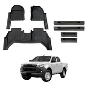7D Injection Floor Mats + Black Door Sill Protector for ISUZU D-MAX DMAX Dual Cab 2020-Onwards