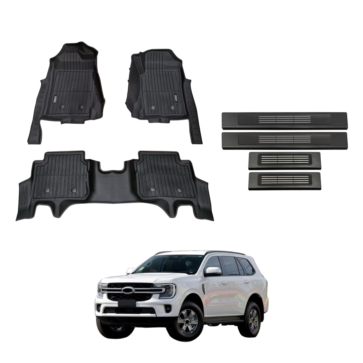7D Injection Floor Mats + Black Door Sill Protector for Ford Everest Next-Gen 2022-Onwards