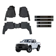 7D Injection Floor Mats + Black Door Sill Protector for Ford Ranger Next-Gen Dual Cab 2022-Onwards