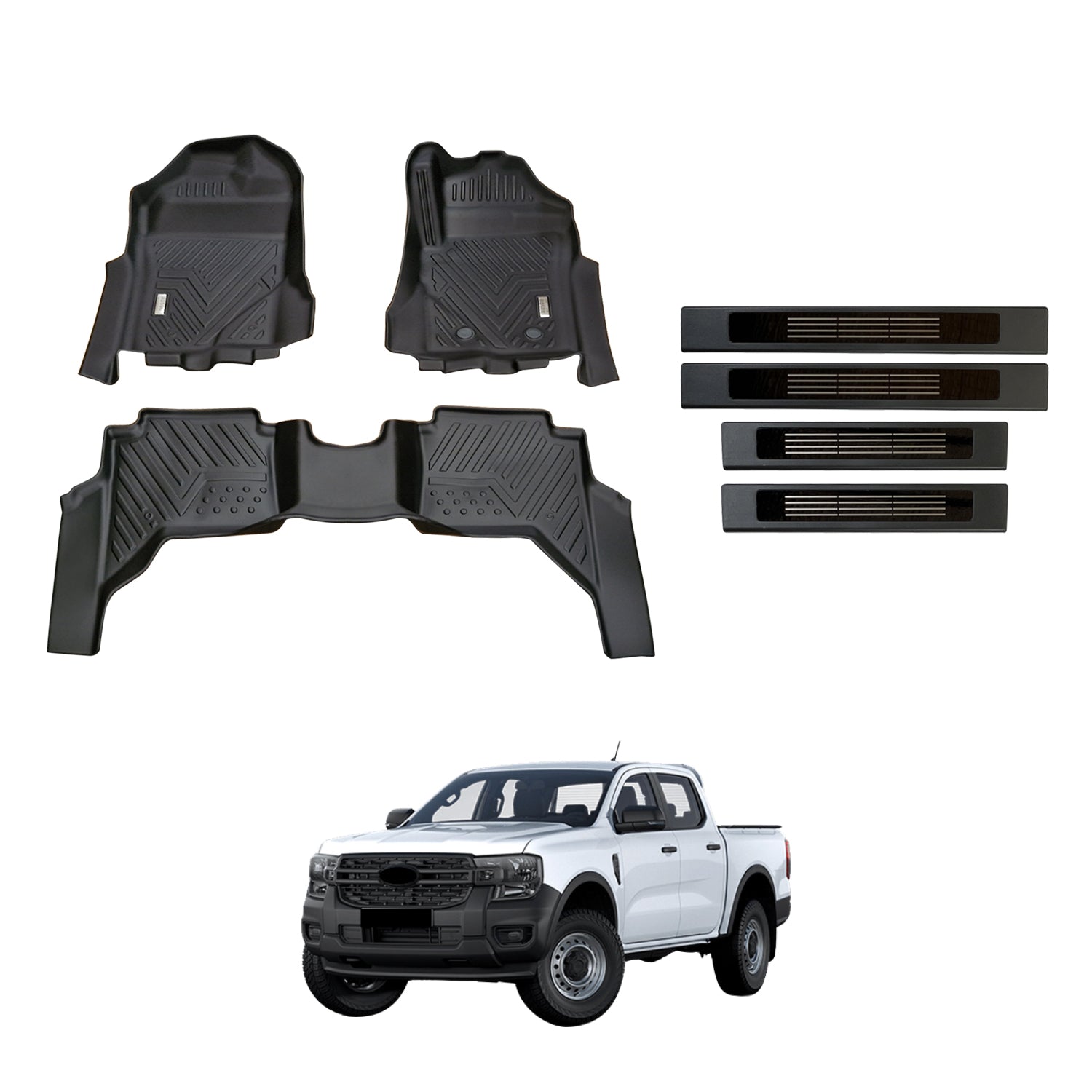 5D Car Floor Mats + Door Sill Protector for Ford Ranger Dual Cab 2022-Onwards