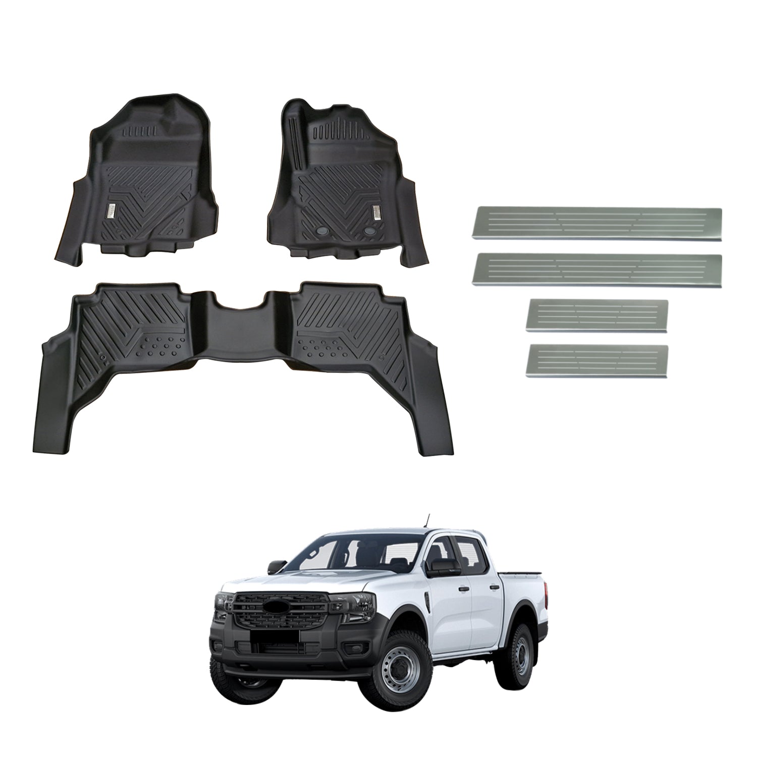5D Car Floor Mats + Door Sill Protector for Ford Ranger Dual Cab 2022-Onwards