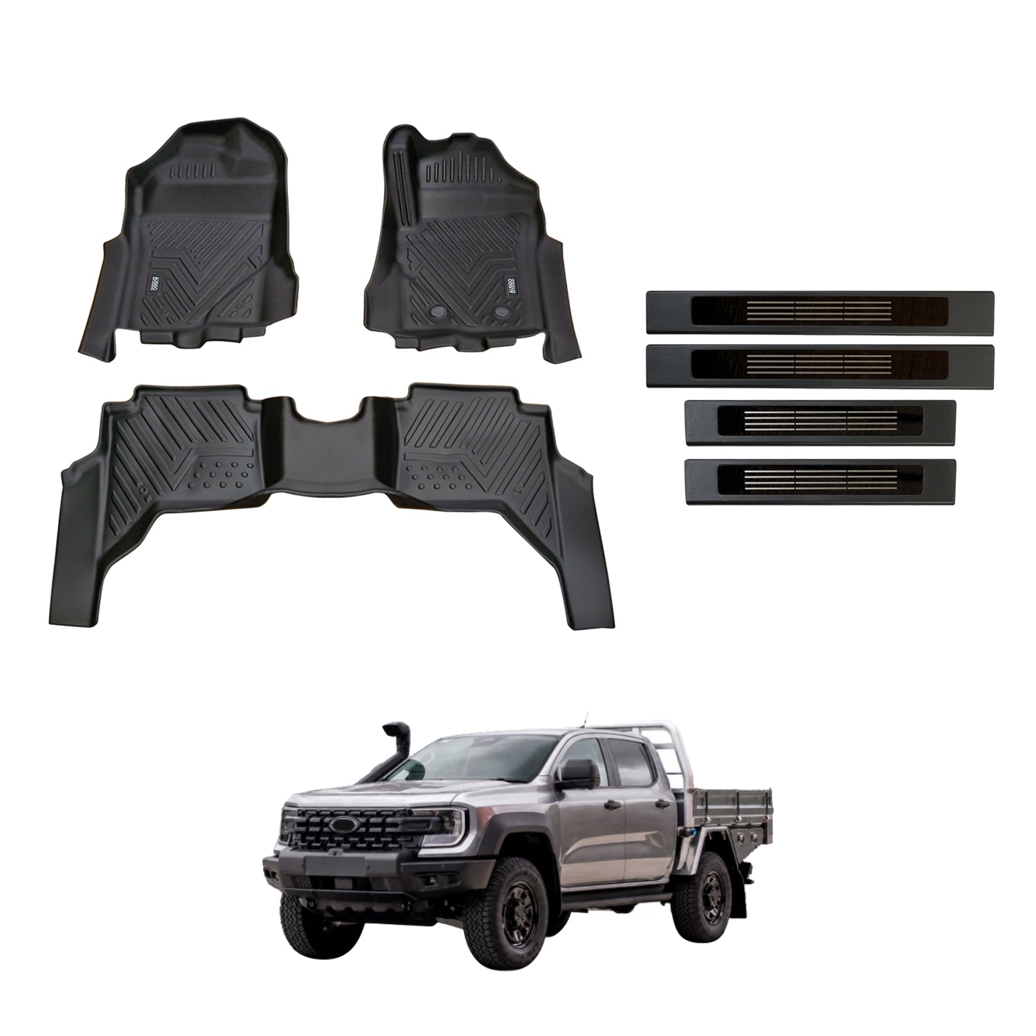 5D Car Floor Mats + Door Sill Protector for Ford Ranger Super Duty Dual Cab 2026-Onwards