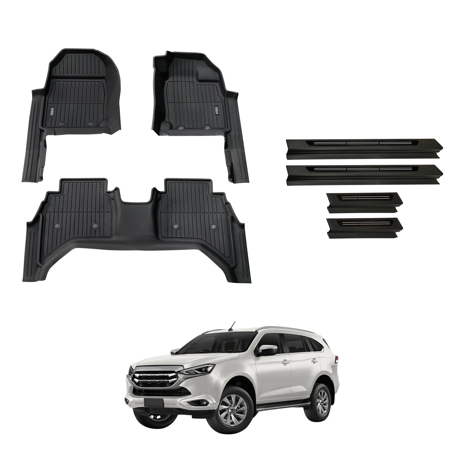 7D Injection Floor Mats + Black Door Sill Protector for ISUZU MUX MU-X 2021-Onwards
