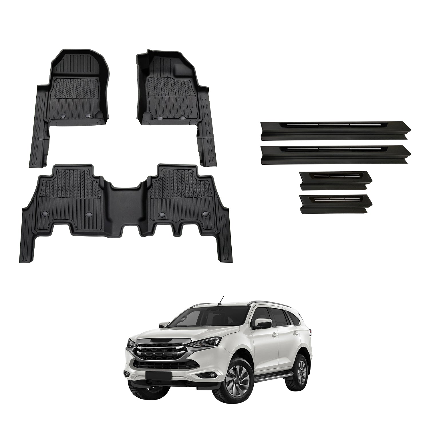 PRE-ORDER 7D Injection Floor Mats + Black Door Sill Protector for ISUZU MUX MU-X 2021-Onwards