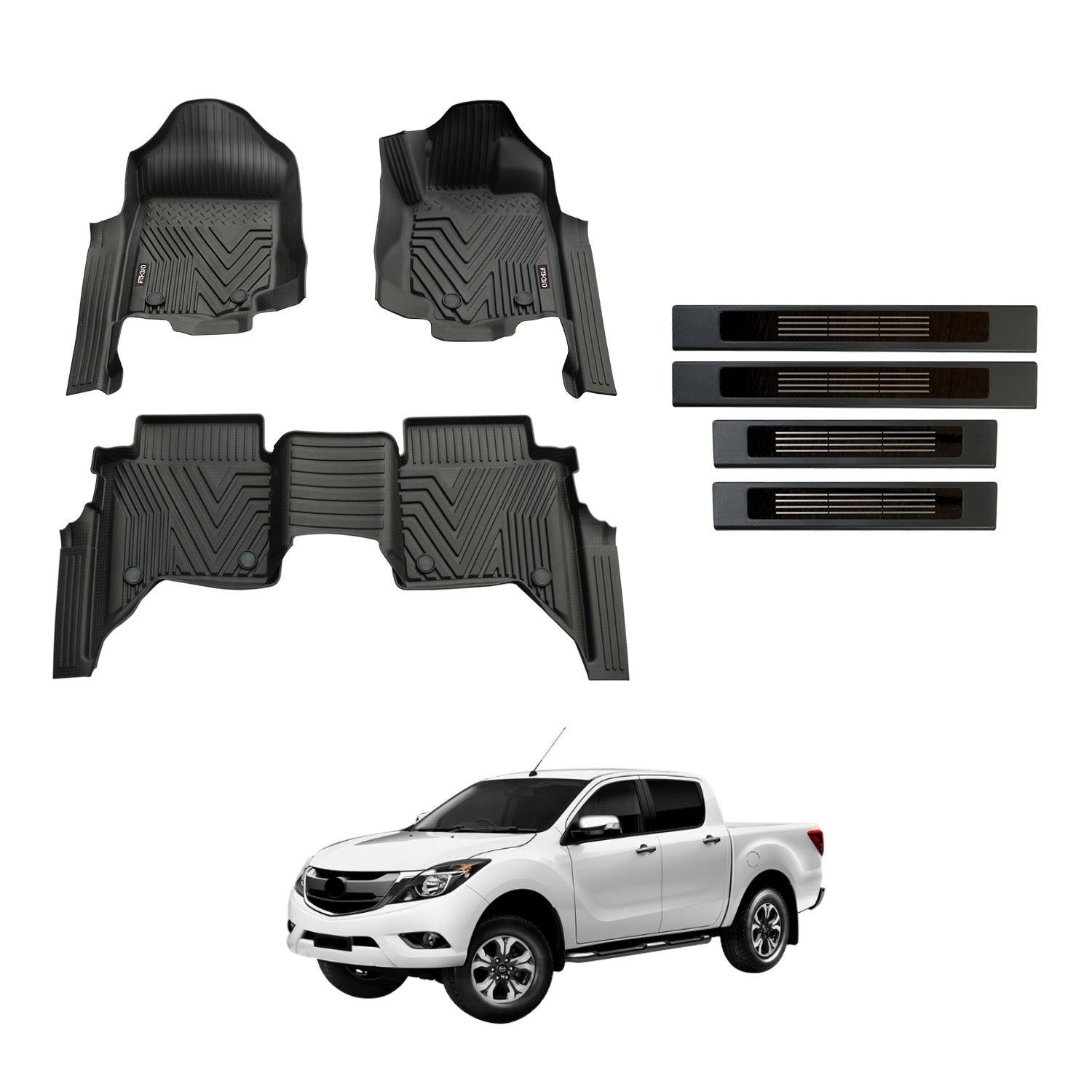 5D Injection Floor Mats + Black Door Sills for Mazda BT-50 BT50 Dual Cab 2011-2020