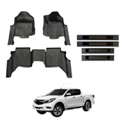 5D Injection Floor Mats + Black Door Sills for Mazda BT-50 BT50 Dual Cab 2011-2020