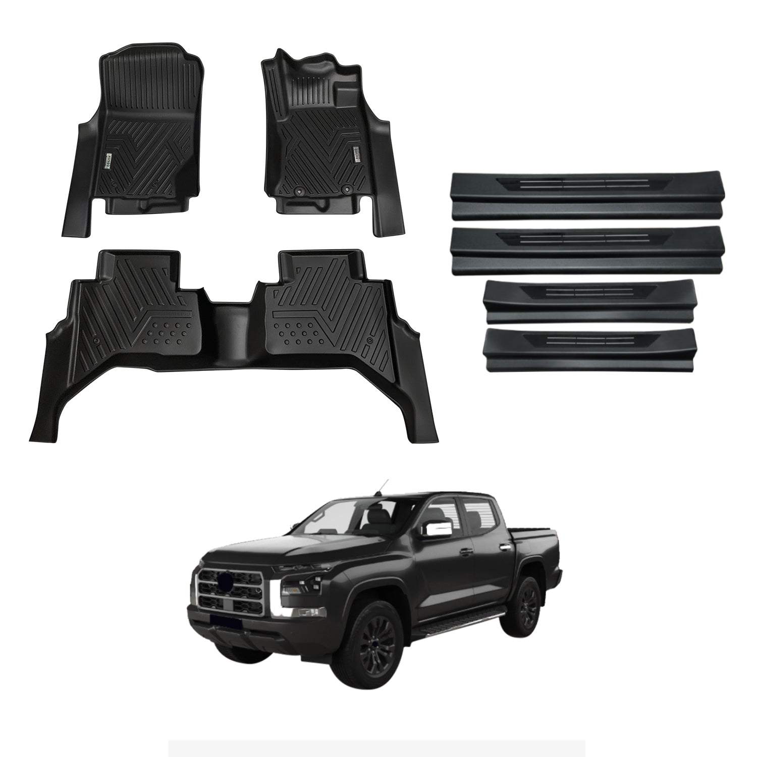 Car Floor Mats + Door Sill Protector for Mitsubishi Triton MV Dual Cab 2024-Onwards