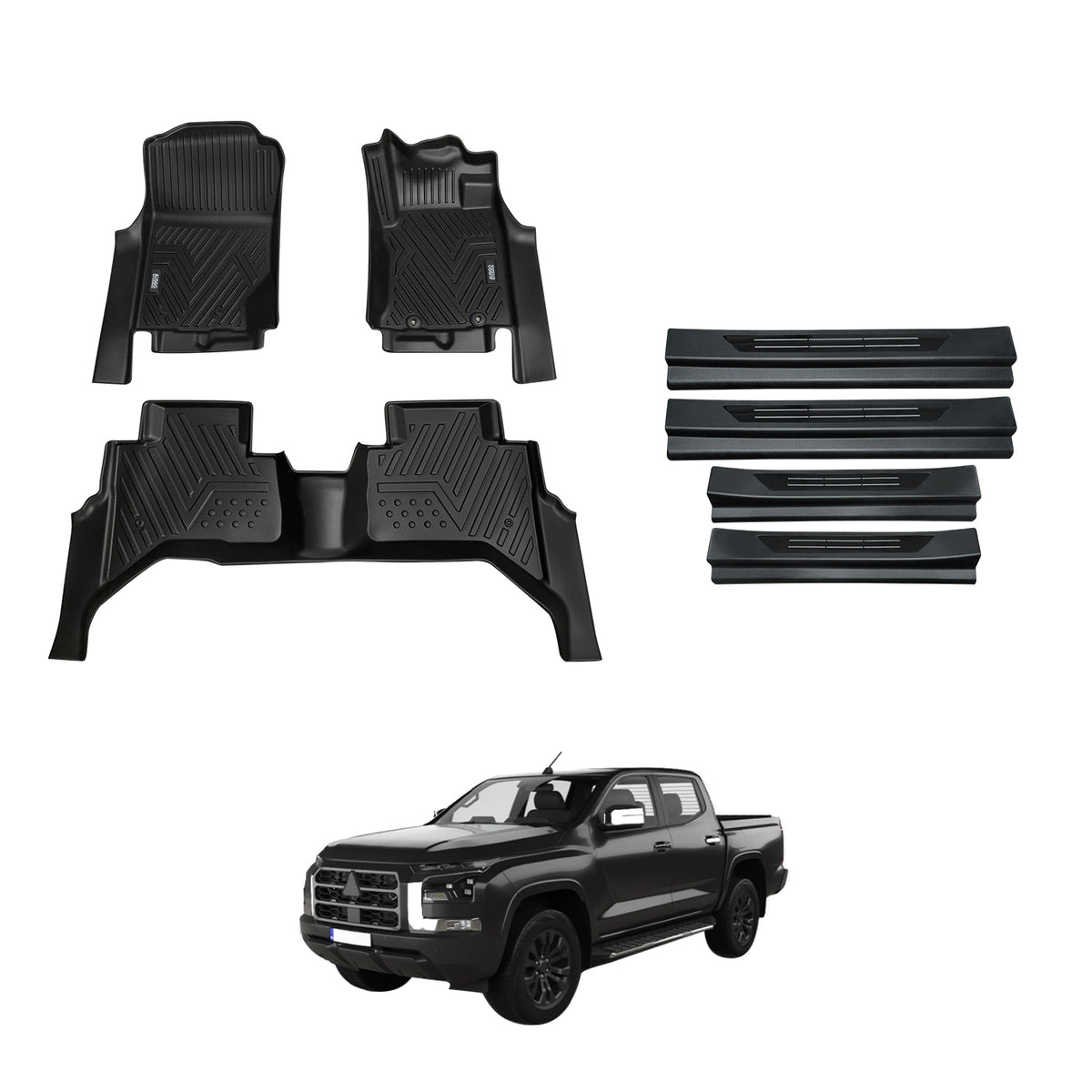 Car Floor Mats + Door Sill Protector for Mitsubishi Triton MV Dual Cab 2024-Onwards