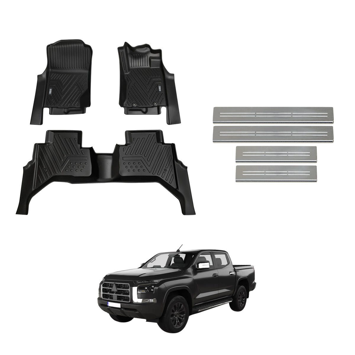 Car Floor Mats + Door Sill Protector for Mitsubishi Triton MV Dual Cab 2024-Onwards