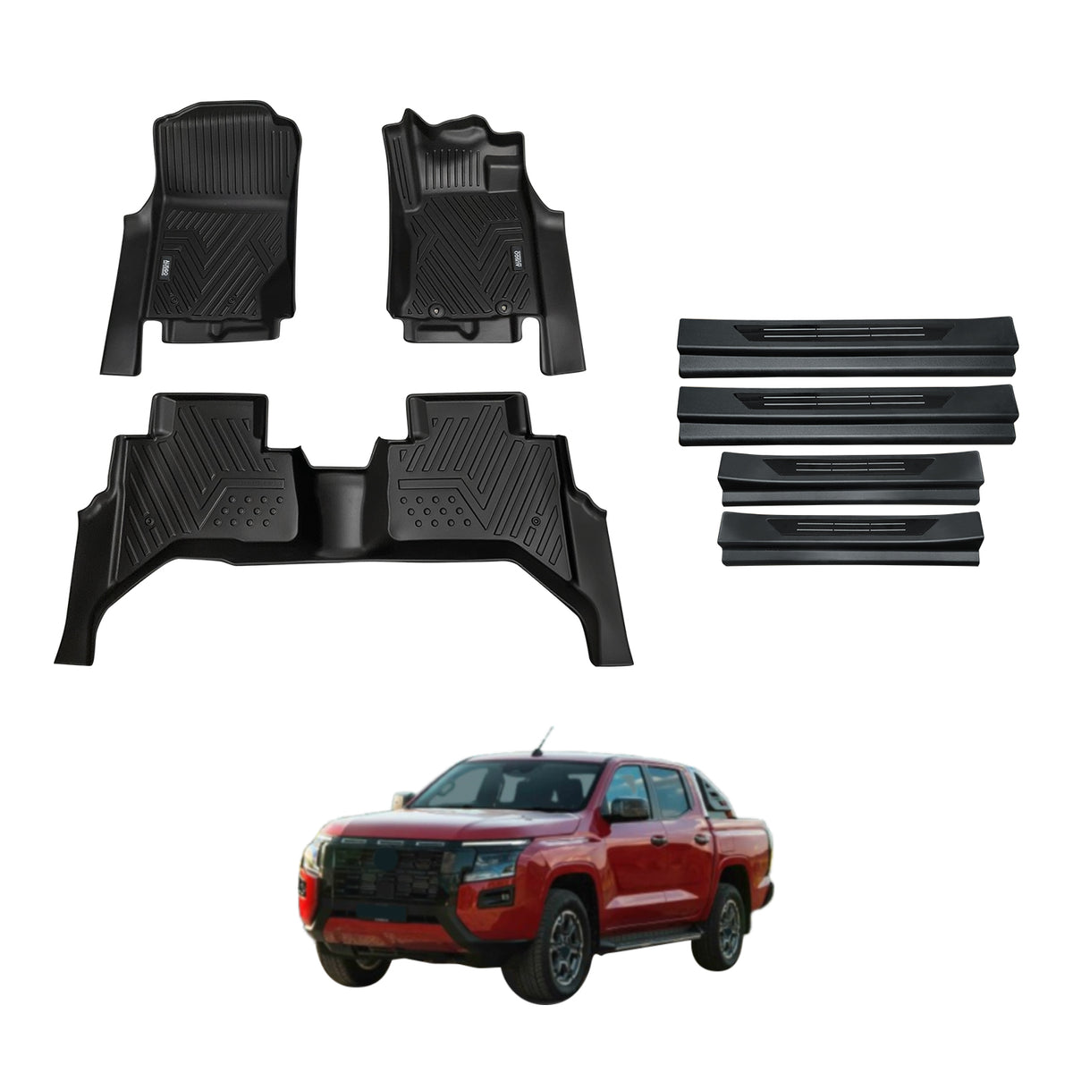 Car Floor Mats + Black Door Sill Protector for Nissan Navara D27 Dual Cab 2026-Onwards