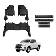 7D Injection Floor Mats + Black Door Sill Protector for Toyota Hilux Dual Cab 2015-2025