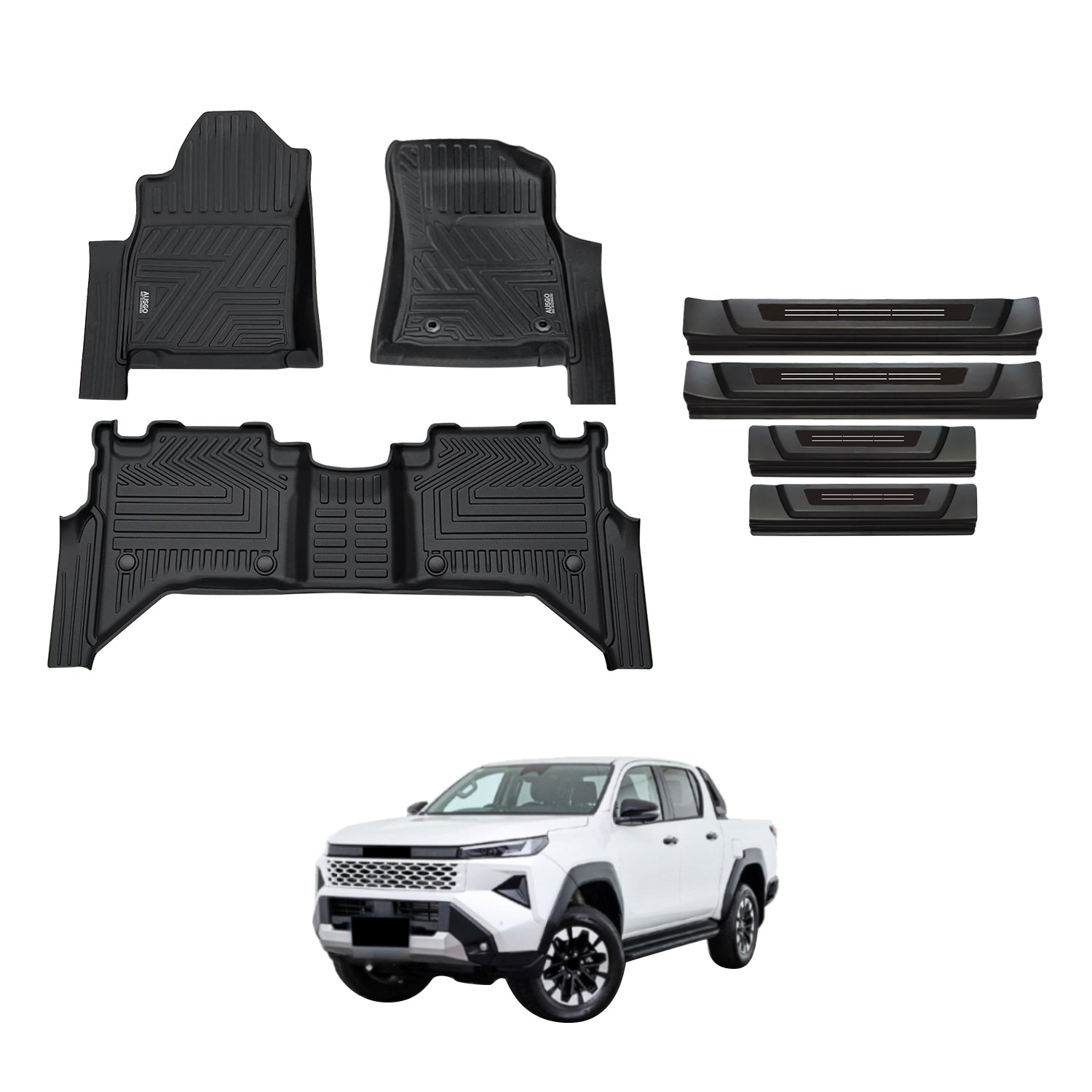 5D Floor Mats + Black Door Sill Protector for Toyota Hilux Dual Cab 2025-Onwards