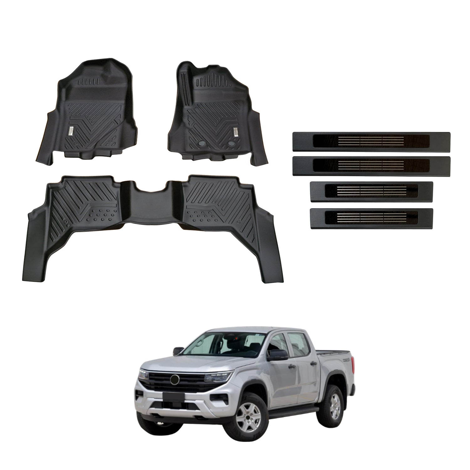 Car Floor Mats + Black Door Sill Protector for Volkswagen Amarok NF Dual Cab 2023-Onwards