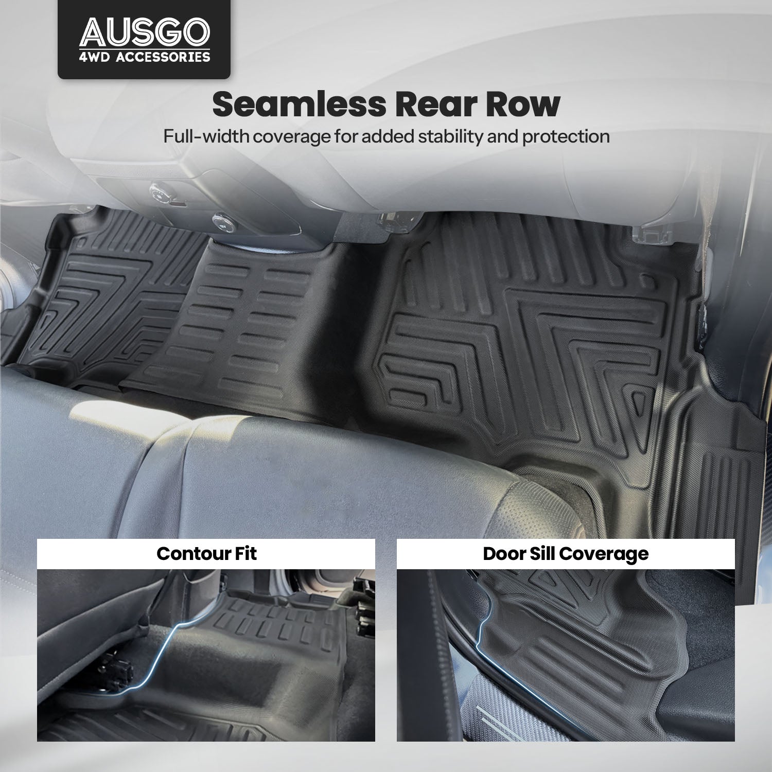 5D Moulded Floor Mats + Black Door Sill Protector for Ford Everest 2015-2022