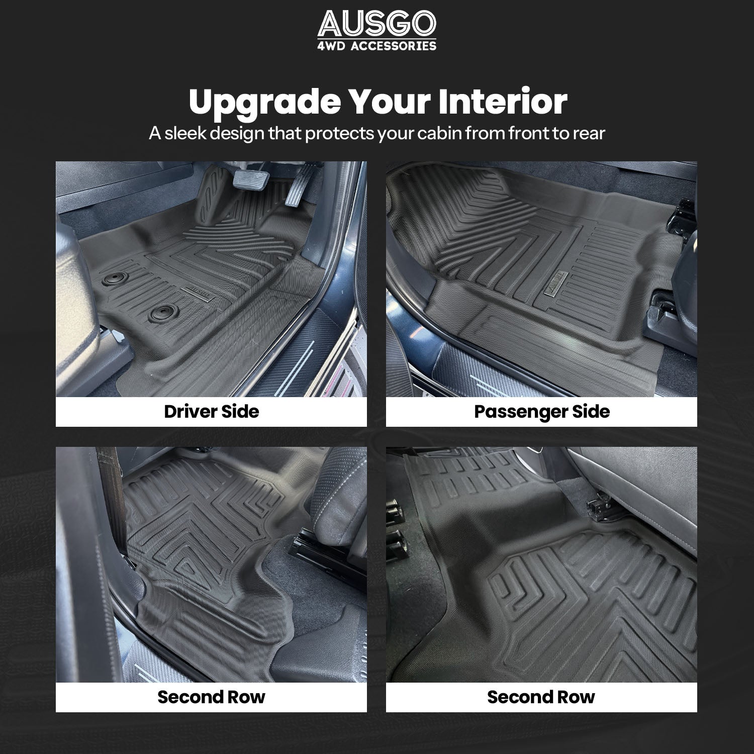 5D Moulded Floor Mats + Black Door Sill Protector for Ford Everest 2015-2022